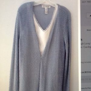 Light blue knee length opens sweather.